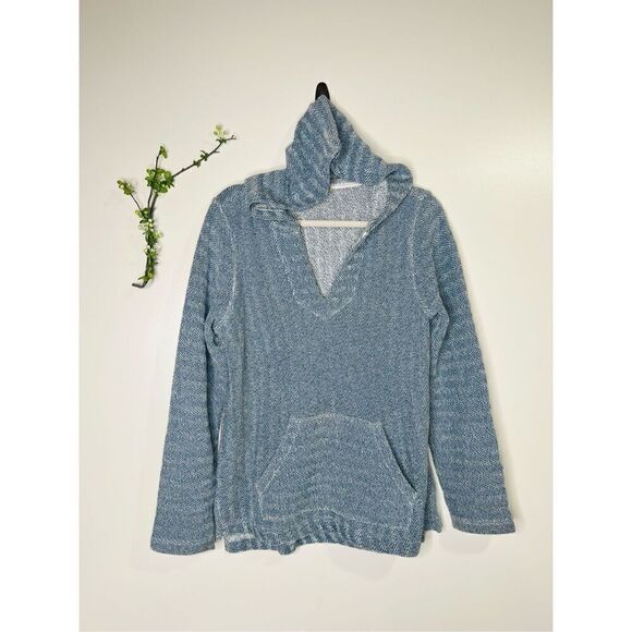 Faherty Whitewater French Terry Blue White Pullover Hoodie - Picture 2 of 9